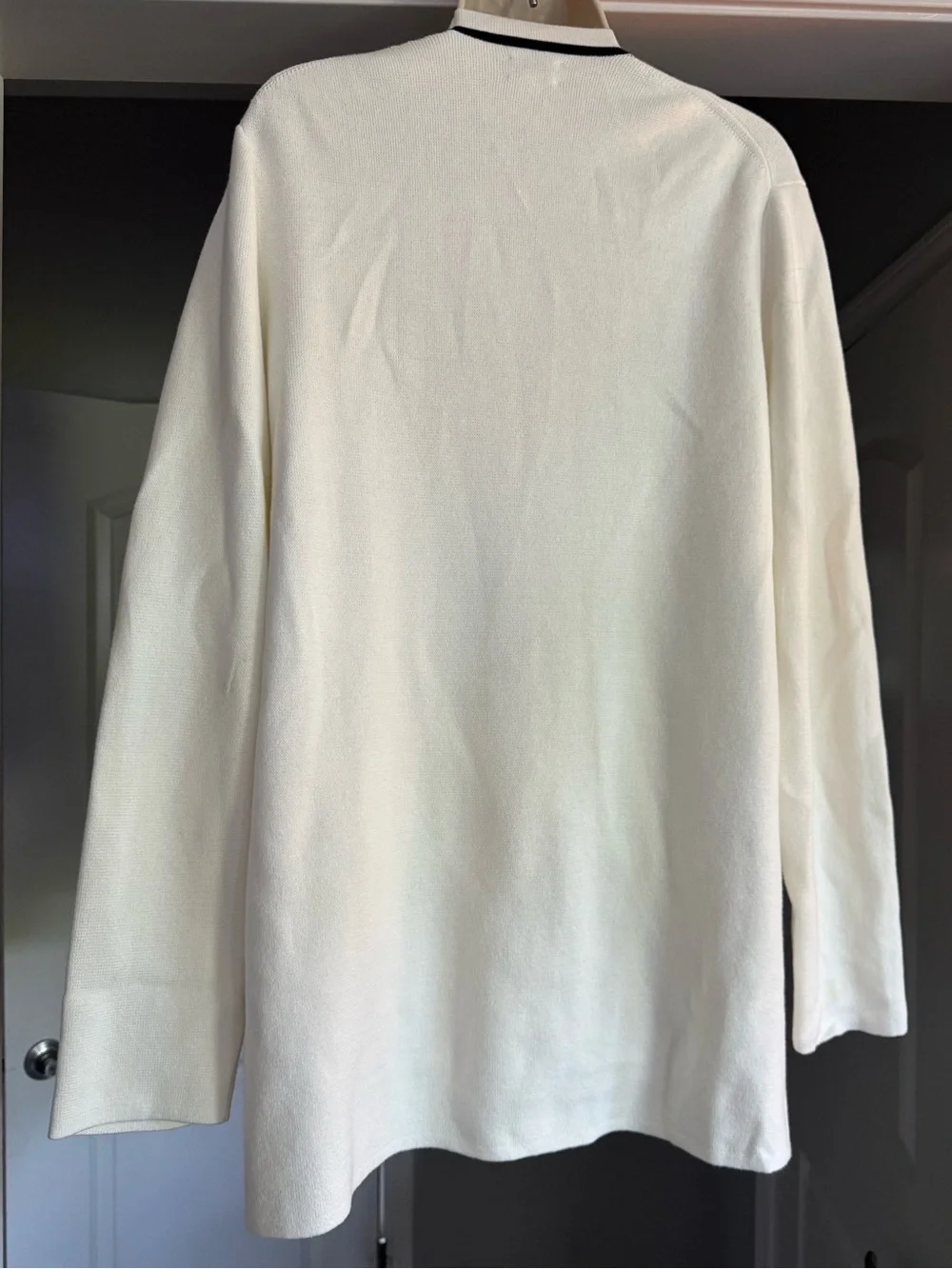 J. Crew Factory Ivory Black Trim Open Front Cotton Cardigan Sweater L